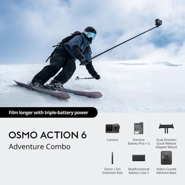 DJI Osmo Action 6 Adventure Combo, 4K120fps, 1/1.1" Sensor, f/2-f/4, 4h Battery