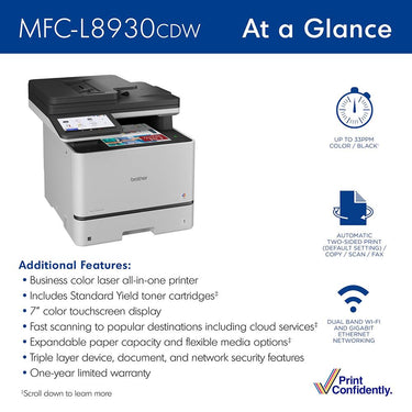 Brother Business Color Laser All-in-One Printer with Duplex Print, Scan