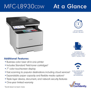 Brother Business Color Laser All-in-One Printer with Duplex Print, Scan