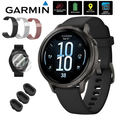 Garmin Venu 4 41mm GPS Smartwatch, Slate with Black Silicone Band w/ Accessories Bundle