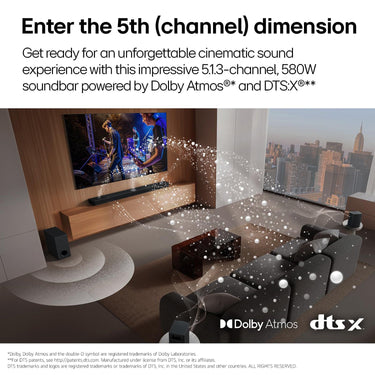 LG Soundbar for TV w/ Wireless Rear Speakers 5.1.3 Ch + 26 Months Protection Bundle