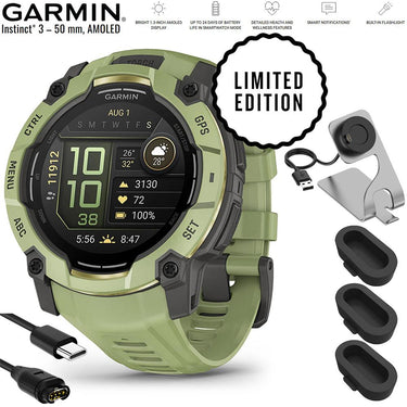 Garmin Instinct 3 50 mm GPS Smartwatch AMOLED Fern Green + Charging Dock Bundle