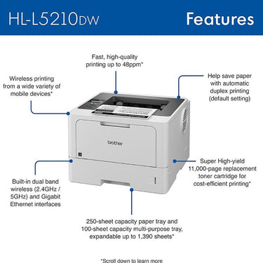Brother Business Monochrome Laser Printer with Brother Toner Cartridge Black