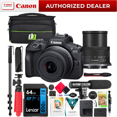 Canon EOS R100 Mirrorless Camera with RF-S 18-45mm F4.5-6.3 IS STM Lens Kit Pro Bundle