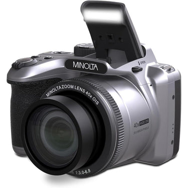 Minolta 20 MP / 1080P FHD Bridge Camera w/ 40x Zoom (Silver) + Bag and 64GB Card