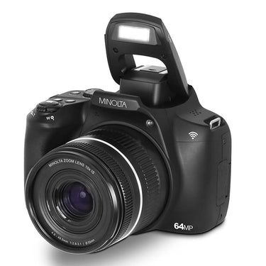 Minolta 64 MP / 4K Bridge Camera Black with Camera Bag and Memory 64GB Card