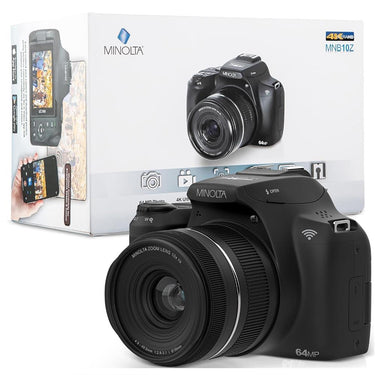 Minolta 64 MP / 4K Bridge Camera Black with Camera Bag and Memory 64GB Card