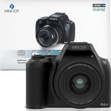 Minolta 64 MP / 4K Bridge Camera Black with Camera Bag and Memory 64GB Card