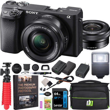 Sony a6400 4K Mirrorless Camera ILCE-6400L/B 16-50mm Lens Kit + Flash & Case Bundle