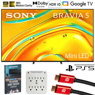 Sony BRAVIA 5 75" Mini LED 4K HDR Google TV (2025) w/ Deco Gear Home Theater Guide