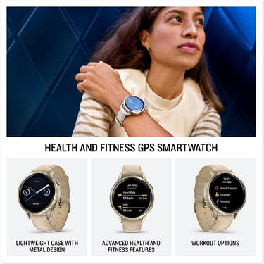 Garmin Venu 4, 41mm Smartwatch Lunar Gold with Sand Band + Metal Bands Bundle