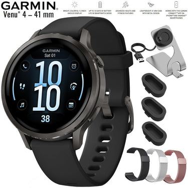 Garmin Venu 4, 41 mm Health & Fitness GPS Smartwatch Slate + Metal Bands Bundle