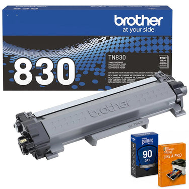 Brother Genuine TN830 Standard Yield Black Toner Cartridge w/ Print Like a Pro Bundle