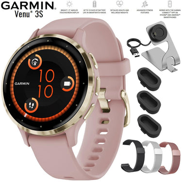 Garmin Venu 3S Health Fitness GPS Smartwatch Gold with Rose Case + Bands Bundle