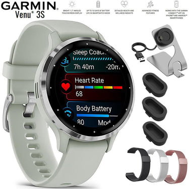 Garmin Venu 3S Fitness GPS Smartwatch Silver with Gray Band 41mm + Bands Bundle
