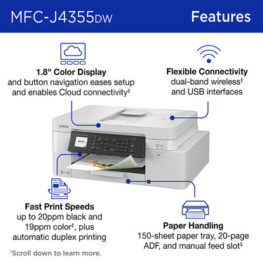 Brother INKvestment MFC-J4355DW Wireless All-in-One Inkjet Printer w 1.8 | Open Box