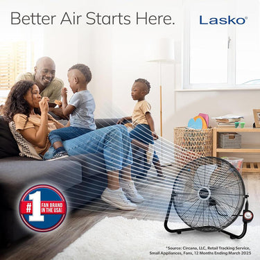 Lasko 20-inch High Velo. Floor/Wall mount Fan Black Open Box + 1 Year Warranty