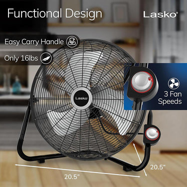 Lasko 20-inch High Velo. Floor/Wall mount Fan Black Open Box + 1 Year Warranty