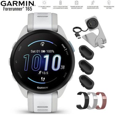 Garmin Forerunner 165 Music Smart Sport Watch Gray + Whitestone with Band Bundle