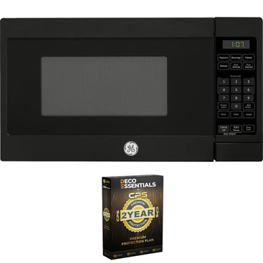 GE 0.7 Cu. Ft. 700-watt Countertop Microwave Oven, Black + 2 Year Protection Pack