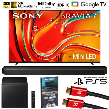 Sony BRAVIA 7 65" 4K HDR QLED Mini-LED TV 2024 Refurbished w/ HWQ800H Soundbar System