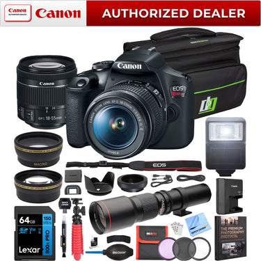 Canon T7 EOS Rebel DSLR Camera EF-S 18-55mm f/3.5-5.6 IS II + 500mm Telephoto Lens Kit