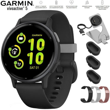 Garmin Vivoactive 5 Fitness Smartwatch Black with 20mm Milanese Band Bundle