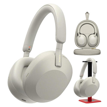 Sony Wireless Industry Leading Noise Canceling Headphones Silver + Pro Stand Kit