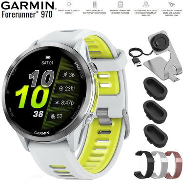 Garmin Forerunner 970 GPS Smartwatch Titanium and Yellow Band with Band Bundle