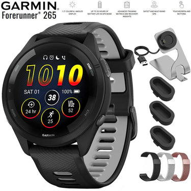 Garmin Forerunner 265 GPS Smartwatch 46mm Gray with 22mm Milanese Band Bundle