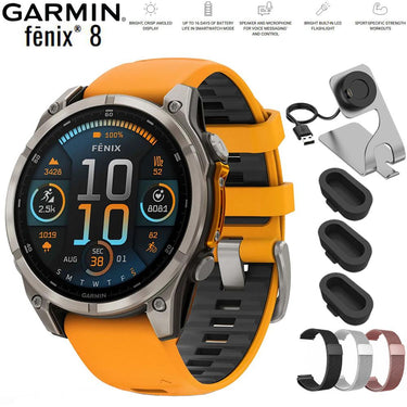Garmin Fenix 8 47 mm AMOLED Sapphire Titanium with Orange Band + Band Bundle