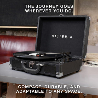 Victrola Journey Portable Bluetooth 3-Speed Suitcase Record Player, Black