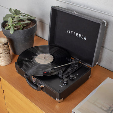 Victrola Journey Portable Bluetooth 3-Speed Suitcase Record Player, Black
