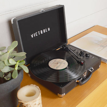 Victrola Journey Portable Bluetooth 3-Speed Suitcase Record Player, Black