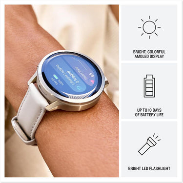 Garmin Venu 4 41mm Smartwatch Lunar Gold with Leather Band + Nylon Band Bundle