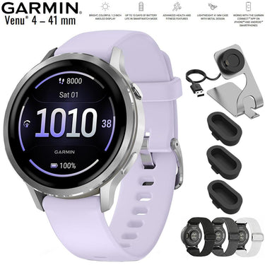 Garmin Venu 4 41mm Health & Fitness GPS Smartwatch Silver with Nylon Band Bundle