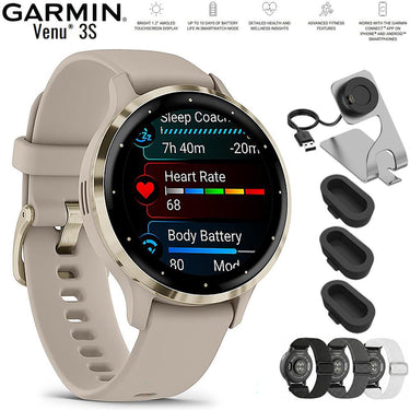 Garmin Venu 3S Health Fitness GPS Smartwatch Gold Bezel 41mm + Nylon Band Bundle