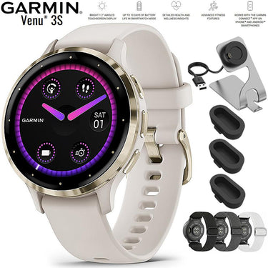 Garmin Venu 3S Health Fitness GPS Smartwatch Gold Bezel with Nylon Band Bundle