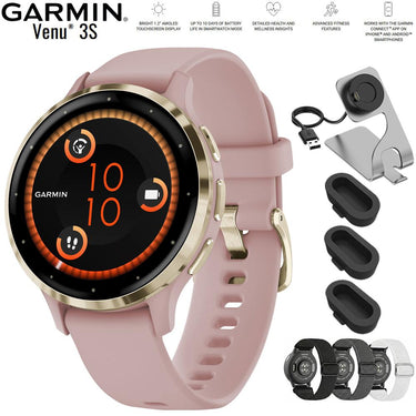 Garmin Venu 3S Health Fitness GPS Smartwatch Gold Bezel 41mm + Nylon Band Bundle
