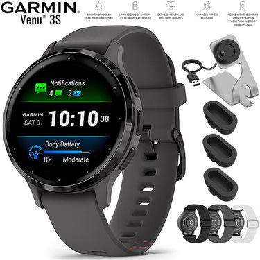 Garmin Venu 3S Health Fitness GPS Smartwatch Steel Bezel 41mm+Nylon Band Bundle