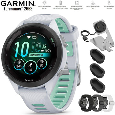 Garmin Forerunner 265S GPS Smartwatch Whitestone/Neo Tropic + Nylon Band Bundle