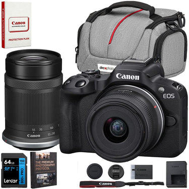 Canon EOS R50 Mirrorless Camera w/ 2 Lens Kit 18-45mm + 55-210mm + 64GB Memory Bundle