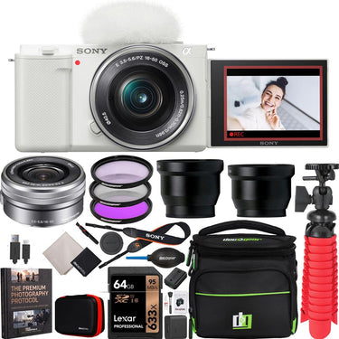 Sony ZV-E10 Mirrorless Vlog Camera Body + 16-50mm F3.5-5.6 Zoom Lens Kit White Bundle