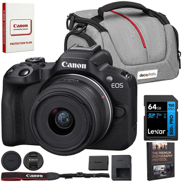 Canon EOS R50 Mirrorless Camera w/ RF-S 18-45mm F4.5-6.3 Lens + 64GB Memory Bundle