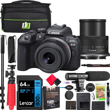 Canon EOS R10 Mirrorless Camera with RF-S 18-45mm F4.5-6.3 IS STM Lens Kit Pro Bundle