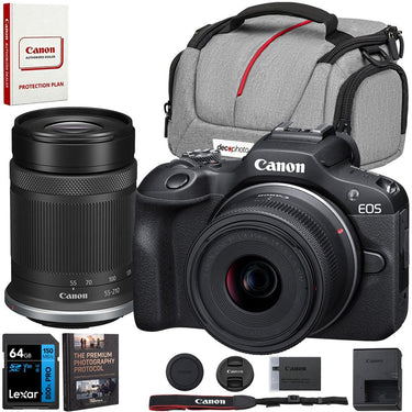 Canon EOS R100 Camera + RF-S 18-45mm F4.5-6.3 +RF-S 55-210mm F5-7.1 Lens + 64GB Bundle