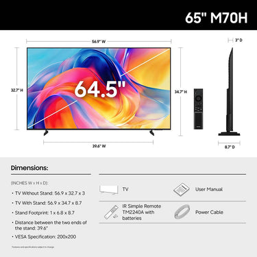 Samsung 65" Mini LED M70H 4K 3840x2160 Vision AI Smart TV, Titan Black (2026)