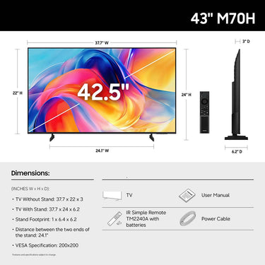 Samsung 43" Mini LED M70H 4K 3840x2160 Vision AI Smart TV, Titan Black (2026)