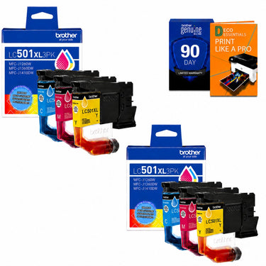 Brother Genuine LC501XL3PK 2-Pack High Yield Color Ink Cartridges C/M/Y + Printer eBook