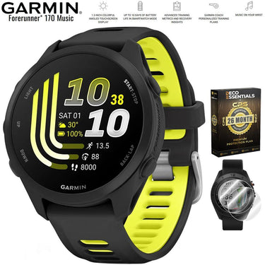 Garmin Forerunner 170 Music Black/Amp Yellow with 26 Month Protection Bundle